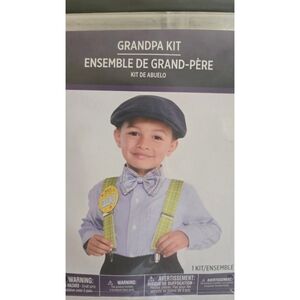 Kids Grandpa Costume Kit with Blue Hat and Green Suspenders